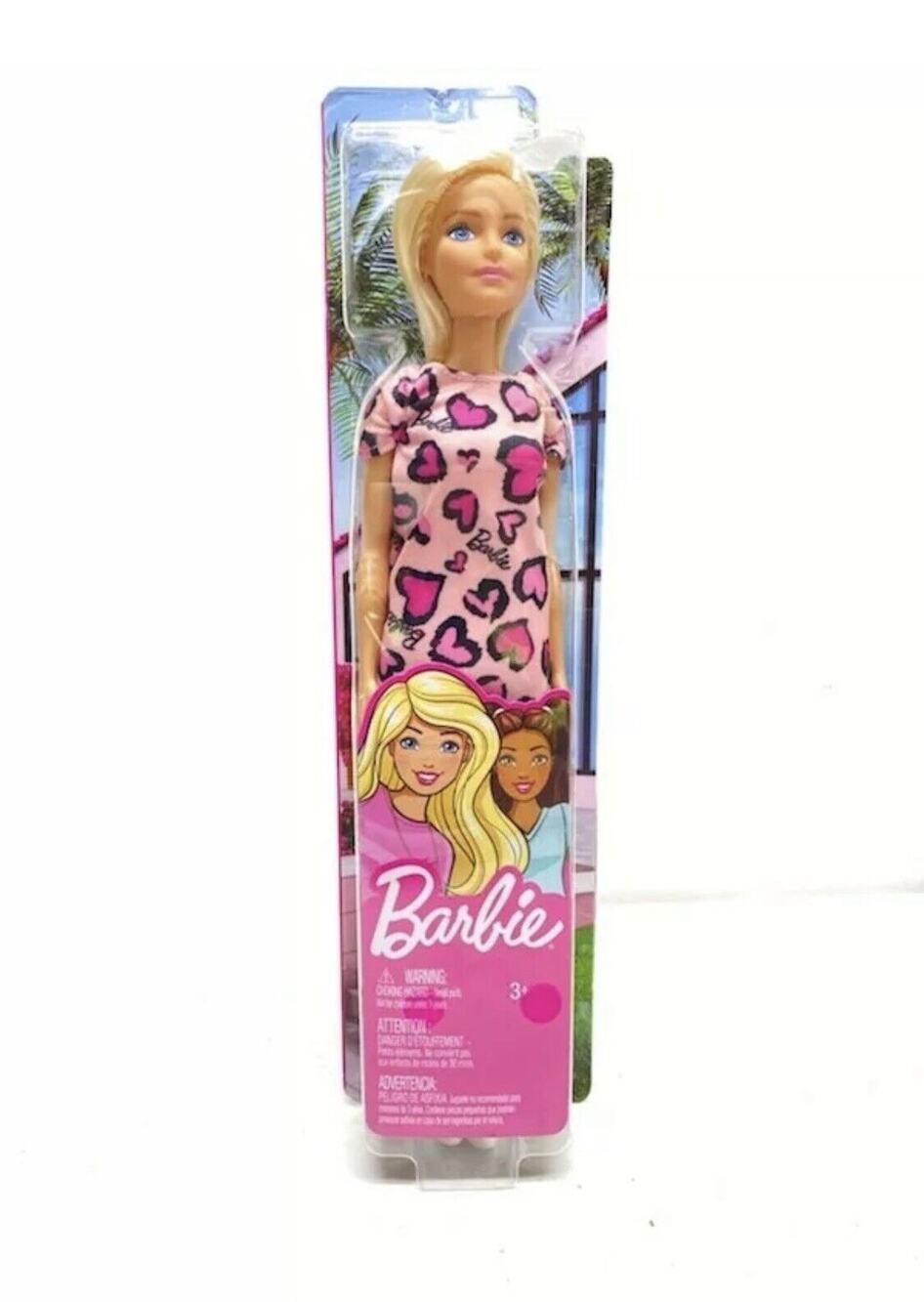 Barbie Doll with Blonde Hair and Pink Dress with Hearts Toys